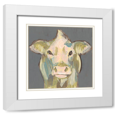 Blush Faced Cow II White Modern Wood Framed Art Print with Double Matting by Goldberger, Jennifer