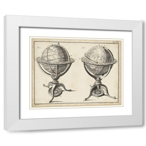Antique Terrestrial and Celestial Globes White Modern Wood Framed Art Print with Double Matting by Adams, George