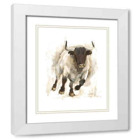 Rustic Bull I White Modern Wood Framed Art Print with Double Matting by Harper, Ethan