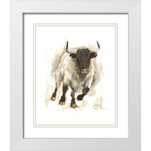 Rustic Bull I White Modern Wood Framed Art Print with Double Matting by Harper, Ethan