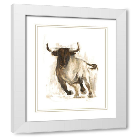 Rustic Bull II White Modern Wood Framed Art Print with Double Matting by Harper, Ethan