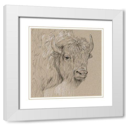 Bison Sketch I White Modern Wood Framed Art Print with Double Matting by Wang, Melissa