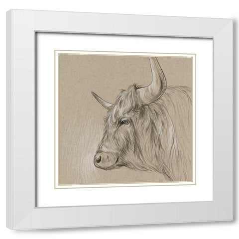 Bison Sketch II White Modern Wood Framed Art Print with Double Matting by Wang, Melissa