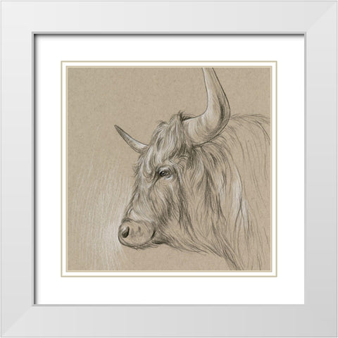 Bison Sketch II White Modern Wood Framed Art Print with Double Matting by Wang, Melissa