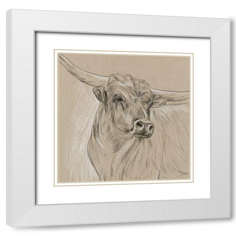 Longhorn Sketch I White Modern Wood Framed Art Print with Double Matting by Wang, Melissa