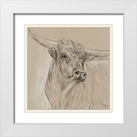 Longhorn Sketch I White Modern Wood Framed Art Print with Double Matting by Wang, Melissa