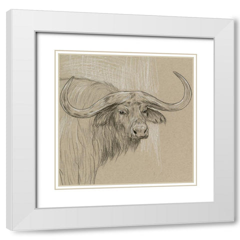 Longhorn Sketch II White Modern Wood Framed Art Print with Double Matting by Wang, Melissa