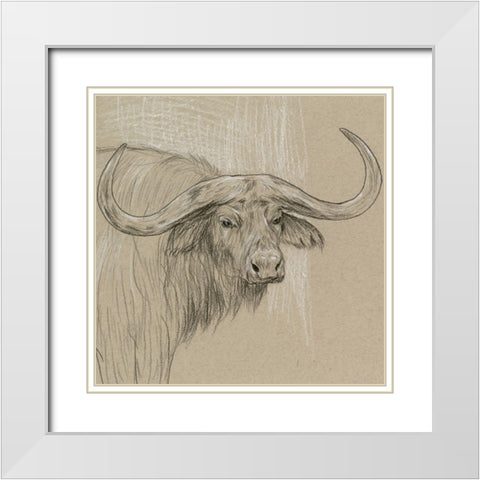 Longhorn Sketch II White Modern Wood Framed Art Print with Double Matting by Wang, Melissa