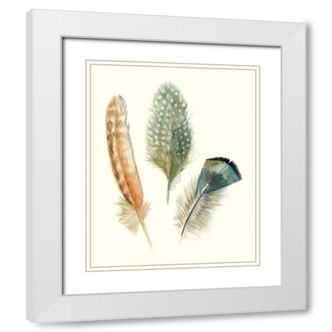 Watercolor Feathers I White Modern Wood Framed Art Print with Double Matting by Meagher, Megan