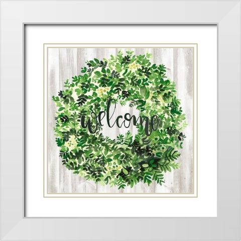 Welcome Wreath II White Modern Wood Framed Art Print with Double Matting by Parker, Jennifer Paxton