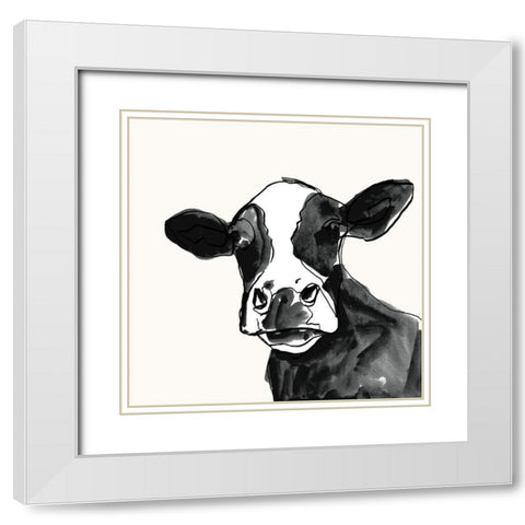 Cow Contour I White Modern Wood Framed Art Print with Double Matting by Borges, Victoria