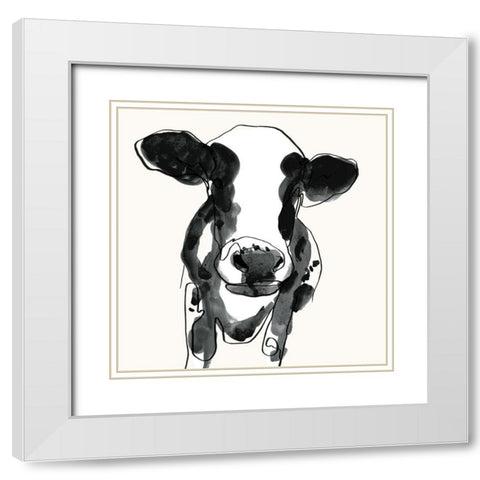 Cow Contour II White Modern Wood Framed Art Print with Double Matting by Borges, Victoria
