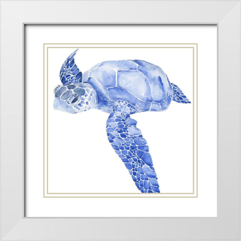 Ultramarine Sea Turtle I White Modern Wood Framed Art Print with Double Matting by Parker, Jennifer Paxton