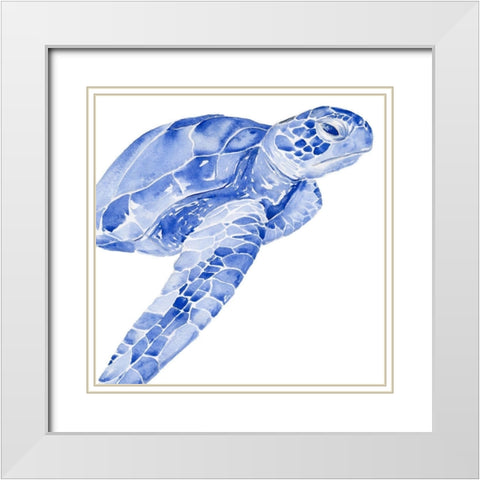 Ultramarine Sea Turtle II White Modern Wood Framed Art Print with Double Matting by Parker, Jennifer Paxton