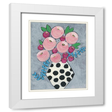 Floral Frolic I White Modern Wood Framed Art Print with Double Matting by Moore, Regina