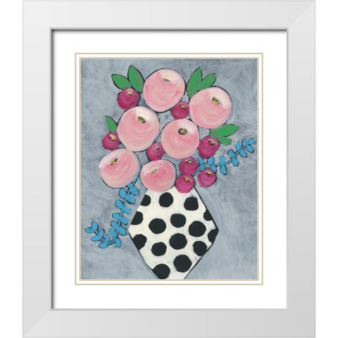 Floral Frolic I White Modern Wood Framed Art Print with Double Matting by Moore, Regina