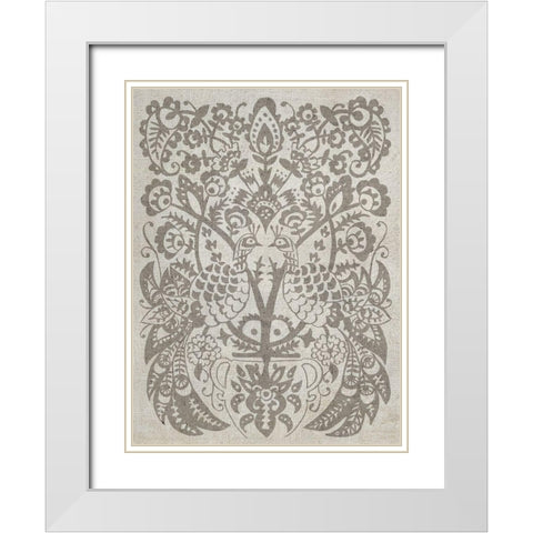 Peacock Damask I White Modern Wood Framed Art Print with Double Matting by Zarris, Chariklia