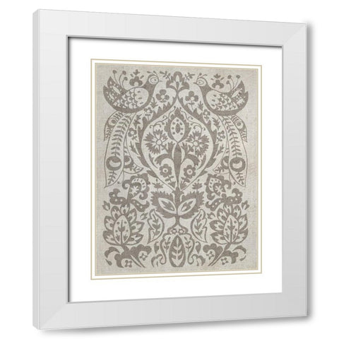 Peacock Damask II White Modern Wood Framed Art Print with Double Matting by Zarris, Chariklia