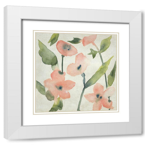 Blush Pink Blooms I White Modern Wood Framed Art Print with Double Matting by Zarris, Chariklia