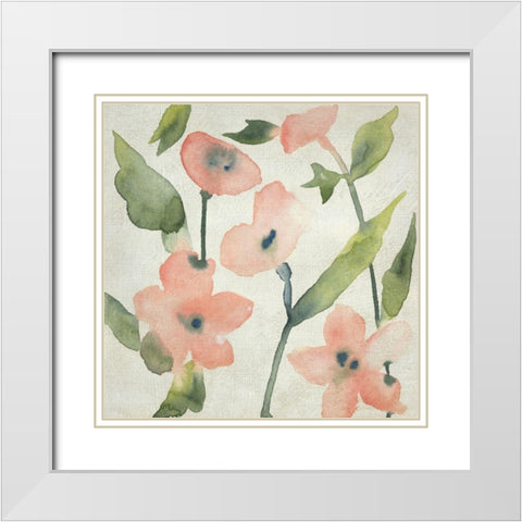 Blush Pink Blooms I White Modern Wood Framed Art Print with Double Matting by Zarris, Chariklia