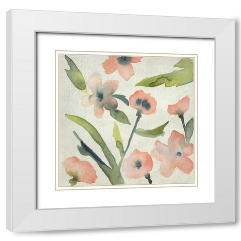 Blush Pink Blooms II White Modern Wood Framed Art Print with Double Matting by Zarris, Chariklia