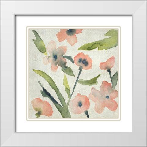 Blush Pink Blooms II White Modern Wood Framed Art Print with Double Matting by Zarris, Chariklia