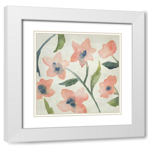 Blush Pink Blooms III White Modern Wood Framed Art Print with Double Matting by Zarris, Chariklia