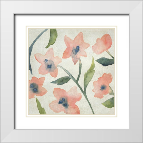Blush Pink Blooms III White Modern Wood Framed Art Print with Double Matting by Zarris, Chariklia