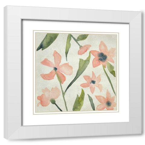 Blush Pink Blooms IV White Modern Wood Framed Art Print with Double Matting by Zarris, Chariklia