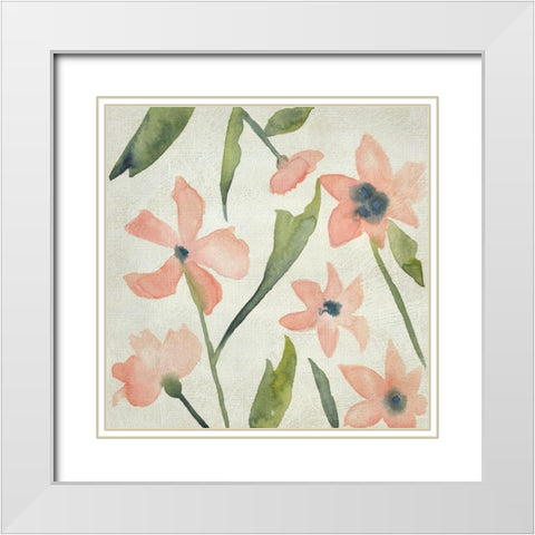 Blush Pink Blooms IV White Modern Wood Framed Art Print with Double Matting by Zarris, Chariklia