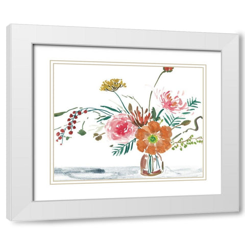 Celebration Bouquet II White Modern Wood Framed Art Print with Double Matting by Wang, Melissa