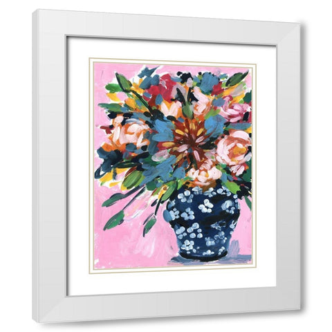 Bouquet in a vase I White Modern Wood Framed Art Print with Double Matting by Wang, Melissa