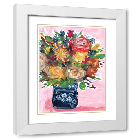 Bouquet in a vase II White Modern Wood Framed Art Print with Double Matting by Wang, Melissa