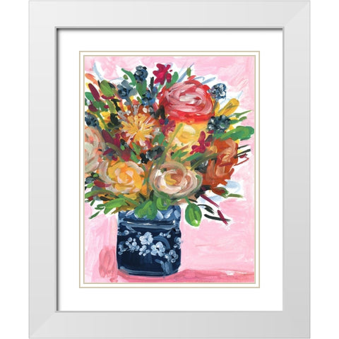 Bouquet in a vase II White Modern Wood Framed Art Print with Double Matting by Wang, Melissa