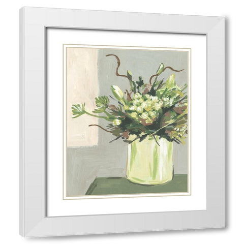 Elegant Floral I White Modern Wood Framed Art Print with Double Matting by Wang, Melissa