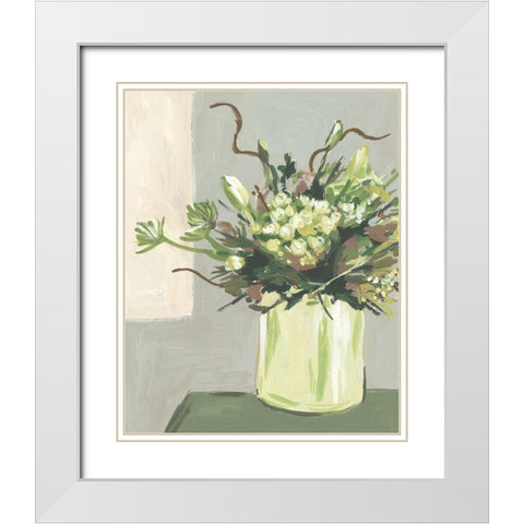 Elegant Floral I White Modern Wood Framed Art Print with Double Matting by Wang, Melissa