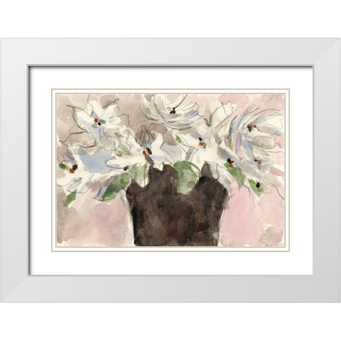 Magnolia Watercolor Study II White Modern Wood Framed Art Print with Double Matting by Dixon, Samuel