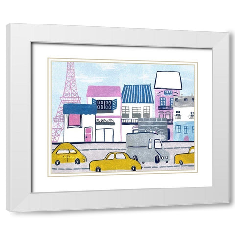 Bonjour Paris I White Modern Wood Framed Art Print with Double Matting by Wang, Melissa