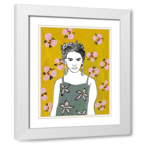 Pink Blossom Lady I White Modern Wood Framed Art Print with Double Matting by Wang, Melissa