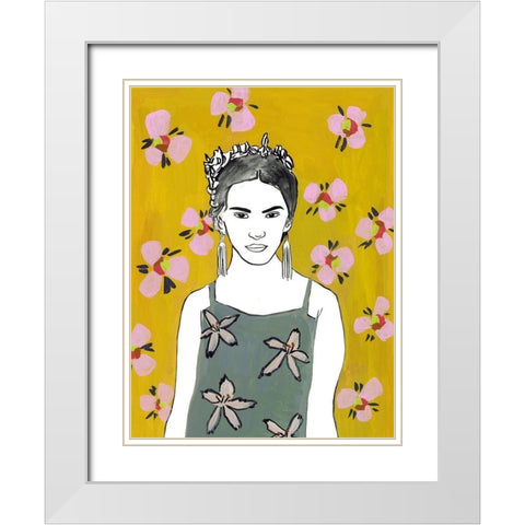 Pink Blossom Lady I White Modern Wood Framed Art Print with Double Matting by Wang, Melissa