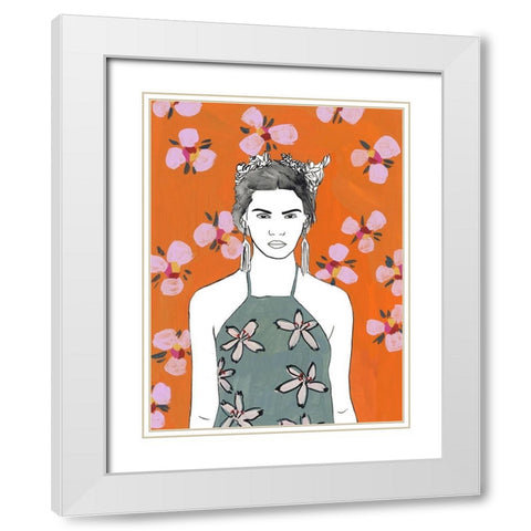 Pink Blossom Lady II White Modern Wood Framed Art Print with Double Matting by Wang, Melissa