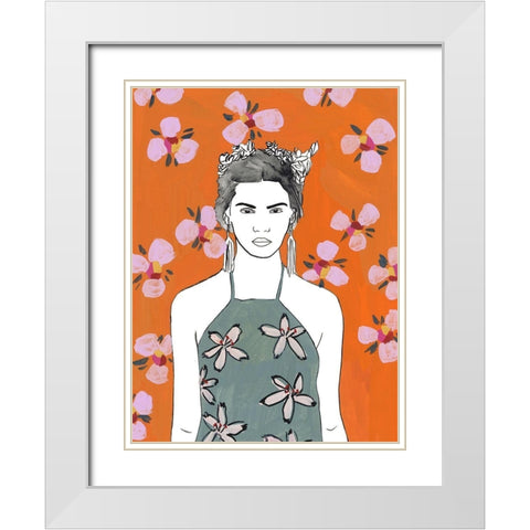 Pink Blossom Lady II White Modern Wood Framed Art Print with Double Matting by Wang, Melissa