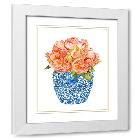 Sweet Peonies I White Modern Wood Framed Art Print with Double Matting by Wang, Melissa