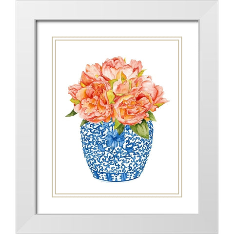 Sweet Peonies I White Modern Wood Framed Art Print with Double Matting by Wang, Melissa