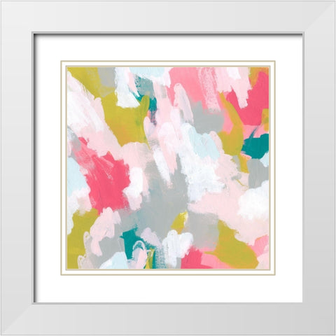 Pink Scramble I White Modern Wood Framed Art Print with Double Matting by Vess, June Erica