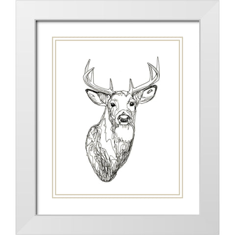 Whitetail Wireframe I White Modern Wood Framed Art Print with Double Matting by Scarvey, Emma