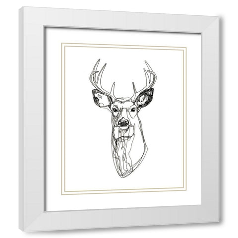 Whitetail Wireframe II White Modern Wood Framed Art Print with Double Matting by Scarvey, Emma