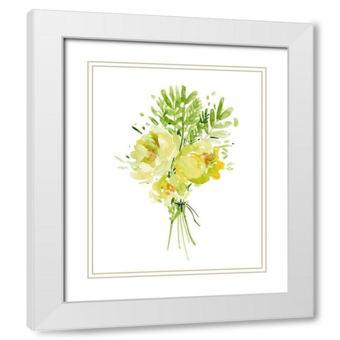 Bouquet with Peony I White Modern Wood Framed Art Print with Double Matting by Wang, Melissa