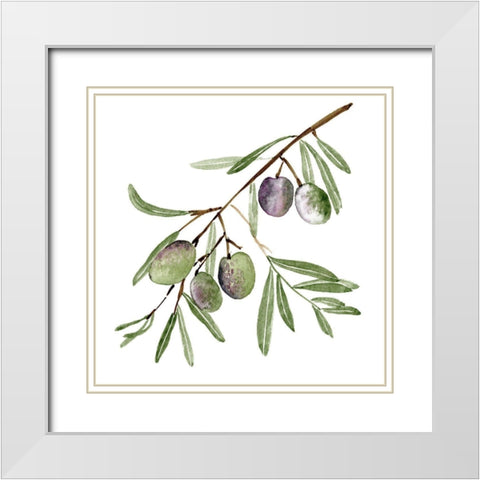 Olive Branch I White Modern Wood Framed Art Print with Double Matting by Wang, Melissa
