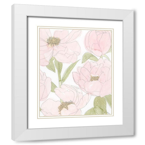 Veiled Peonies II White Modern Wood Framed Art Print with Double Matting by Popp, Grace